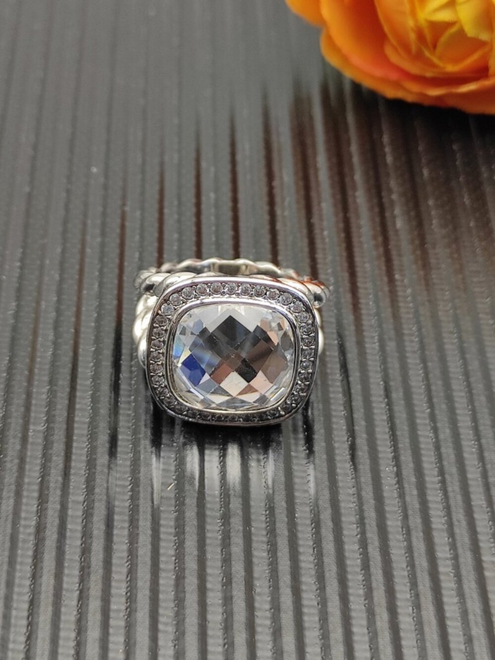 💭💭💭David Yurman square-cut white diamond ring. Size: 6-7-8-9
